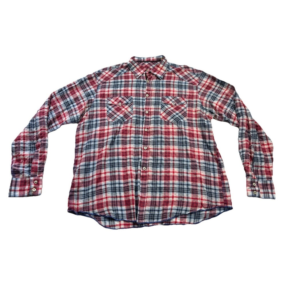 Shirt By Shirt Atelier Men's Tissue Weight Red White Blue Plaid Button Up Sz XL
